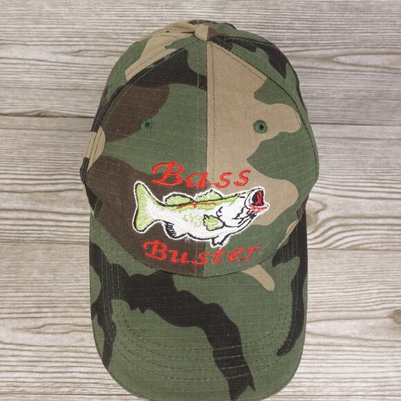 Bass Buster Hat Cap Strap Back Camouflage Embroidered Fishing Outdoors Mens - Picture 3 of 9